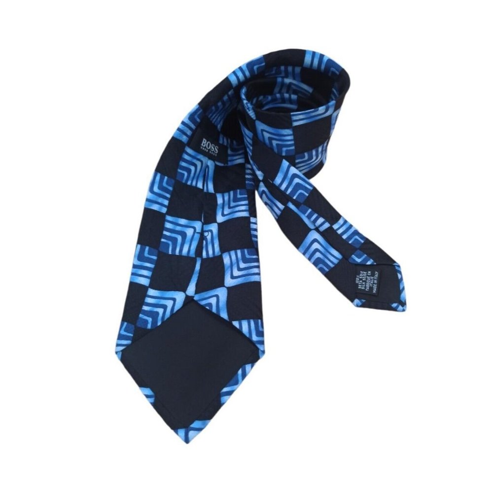 HUGO BOSS Blue Geometric Silk Tie ITALY 59"/ 4" EC - Picture 5 of 8